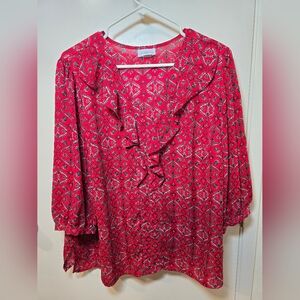 Liz Claiborne Red and Black Geometric Blouse